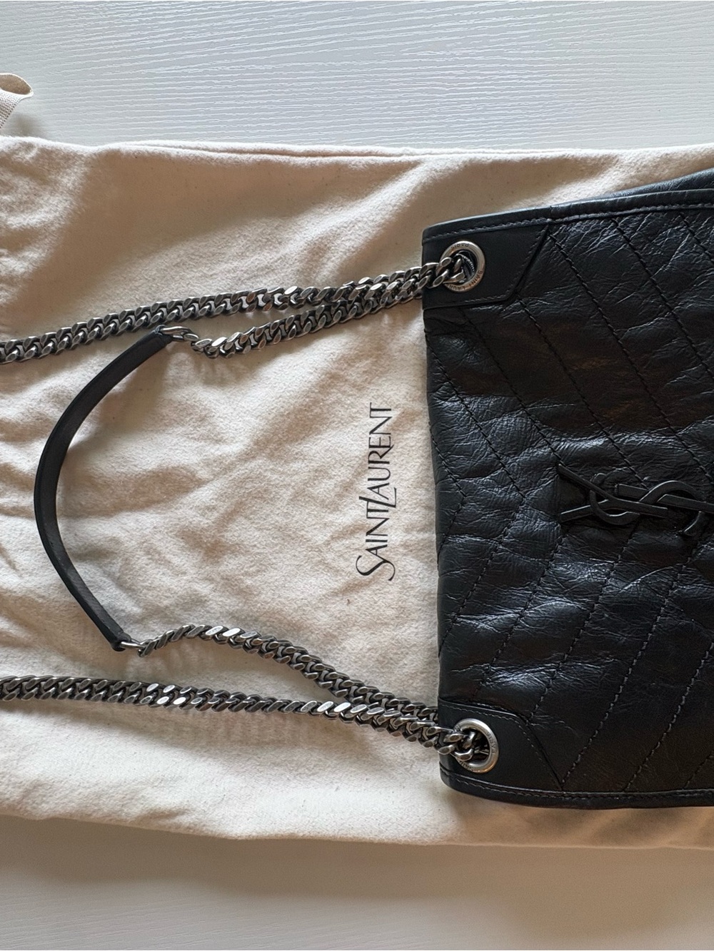 Saint Laurent Black Quilted Leather Shoulder Bag with Chain Strap